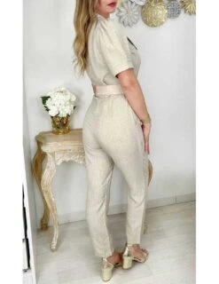 Combinaison Boutonnée Style Lin Beige -Vive Le Style Boutique combinaison boutonnee style lin beige 3