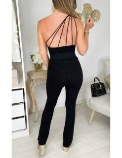 Combinaison Noire Asymétrique Dos Lacé -Vive Le Style Boutique combinaison noire asymetrique dos lace 2