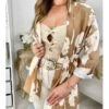 Gilet Fluide Style Kimono Beige & Caramel
