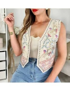 Gilet Sans Manches Brodé Et Fleuri -Vive Le Style Boutique gilet sans manches brode et fleuri 2