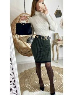 Jupe Kaki Crayon "style Tweed"