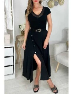 Jupe Longue Boutonnée Et Fendue Noire