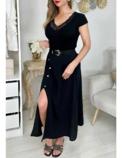 Jupe Longue Boutonnée Et Fendue Noire -Vive Le Style Boutique jupe longue boutonnee et fendue noire 3