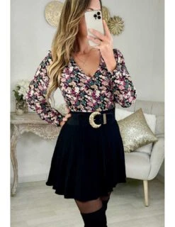 Ma Blouse Col V "fuchsia & Kaki Flowers" -Vive Le Style Boutique ma blouse col v fuchsia kaki flowers 2