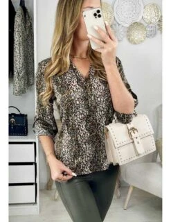 Ma Blouse Fluide Imprimée Black "Orange & Kaki Léo"