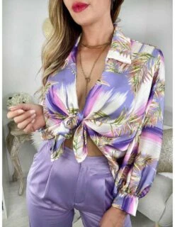 Ma Blouse Satinée & Nouée " Lila Leafs" -Vive Le Style Boutique ma blouse satinee nouee lila leafs 1