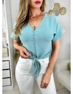 Ma Blouse Vert O "boutonnée & Nouée" -Vive Le Style Boutique ma blouse vert o boutonnee nouee 2