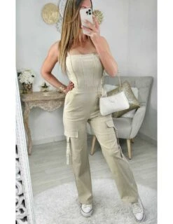 Ma Combi Pantalon Beige Bustier " Style Cargo" -Vive Le Style Boutique ma combi pantalon beige bustier style cargo 2