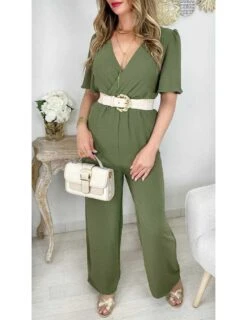 Ma Combi Pantalon Fluide Vert Kaki "col Cache Cœur & Sa Ceinture à Nouer" -Vive Le Style Boutique ma combi pantalon fluide vert kaki col cache coeur sa ceinture a nouer 2