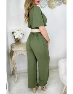 Ma Combi Pantalon Fluide Vert Kaki "col Cache Cœur & Sa Ceinture à Nouer" -Vive Le Style Boutique ma combi pantalon fluide vert kaki col cache coeur sa ceinture a nouer 3