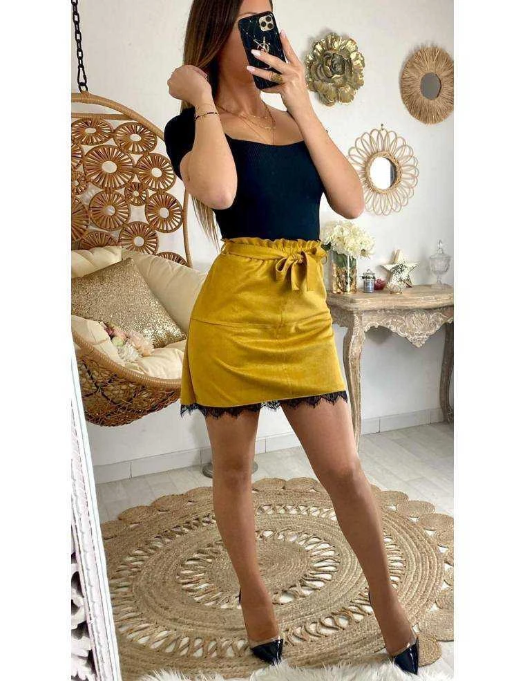 Ma Jolie Jupe Moutarde "daim & Dentelle" 4 Ma Jolie Jupe Moutarde "daim & Dentelle" – Image 2