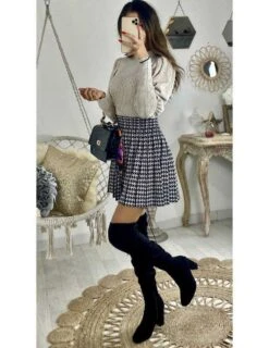 Ma Jolie Jupe Noire Pied De Poule "plissée"