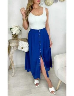 Ma Jupe Longue & Boutonnée Bleu Roi