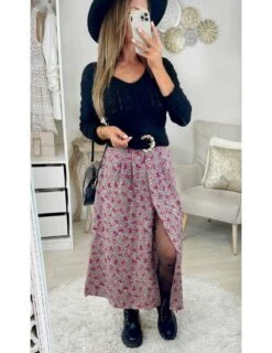 Ma Jupe Longue Boutonnée " Pink Flowers"