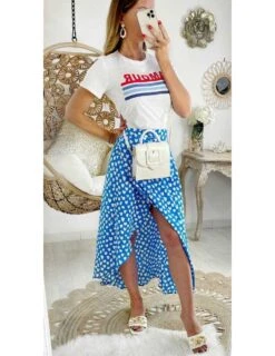 Ma Jupe Longue Portefeuille Blue & Touch White