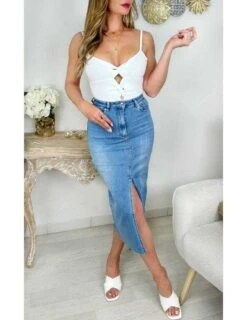 Ma Jupe Mi-longue En Jeans "fendue" 11 Ma Jupe Mi-longue En Jeans "fendue" -Vive Le Style Boutique ma jupe mi longue en jeans fendue 3