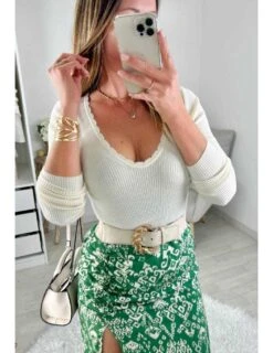 Ma Jupe Mi-longue Green Print "froncée & Fendue" -Vive Le Style Boutique ma jupe mi longue green print froncee fendue 3