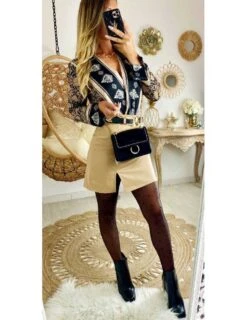 Vive Le Style Boutique -Vive Le Style Boutique ma petite jupe beige style cuir fendue 1