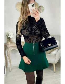 Ma Petite Jupe En Maille Vert émeraude "effet Patineuse"