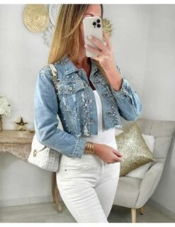 Ma Veste En Jeans Bleu " Strass & Nails" -Vive Le Style Boutique ma veste en jeans bleu strass nails 2