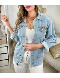 Ma Veste En Jeans "col Et Poches Strass" -Vive Le Style Boutique ma veste en jeans col et poches strass 2