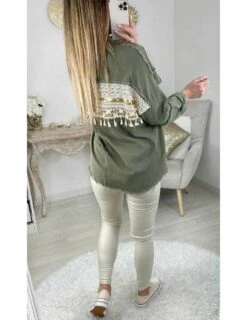 Ma Veste En Jeans Kaki " Joli Dos Brodé"