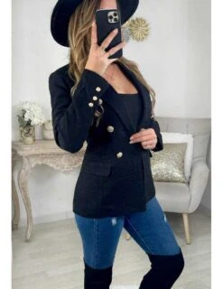 Mon Blazer Black Tweed "boutons Dorés" -Vive Le Style Boutique mon blazer black tweed boutons dores 2