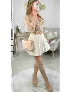 Mon Chemisier à Pois Col V Beige & Gold"