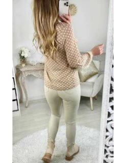 Mon Chemisier à Pois Col V Beige & Gold" -Vive Le Style Boutique mon chemisier a pois col v beige gold 3