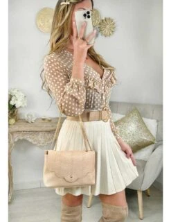 Mon Chemisier à Pois Col V Beige & Gold" -Vive Le Style Boutique mon chemisier a pois col v beige gold 4