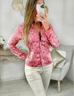 Mon Chemisier Col Petits Volants "Pink Leafs" -Vive Le Style Boutique mon chemisier col petits volants pink leafs 2