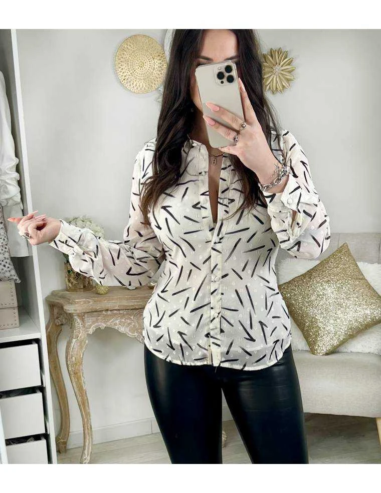 Mon Chemisier En Voilage Cream " Black Touch " 3 Mon Chemisier En Voilage Cream " Black Touch "