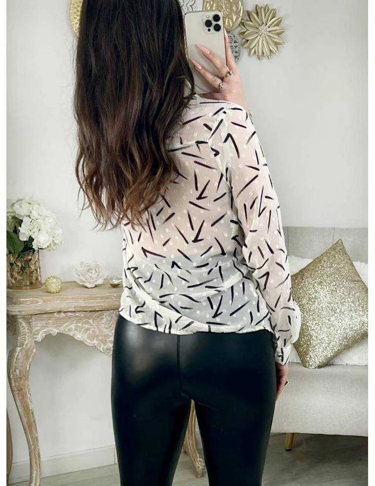 Mon Chemisier En Voilage Cream " Black Touch " 4 Mon Chemisier En Voilage Cream " Black Touch " – Image 2