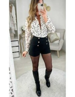 Mon Chemisier En Voilage Cream " Black Touch " 9 Mon Chemisier En Voilage Cream " Black Touch " -Vive Le Style Boutique mon chemisier en voilage cream black touch 1 3