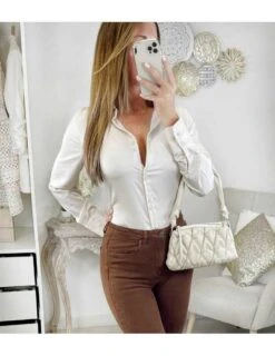 Mon Chemisier Satiné & Boutonné "cream" -Vive Le Style Boutique mon chemisier satine boutonne cream 2