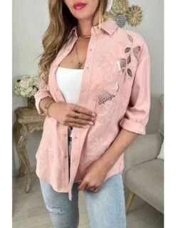Mon Chemisier/ Surchemise Rose " Jolie Broderie "