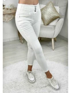 Mon Jeans Blanc Taille Haute "three Buttons"