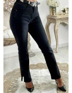 Mon Jeans Flare Taille Haute Noir "fendu"