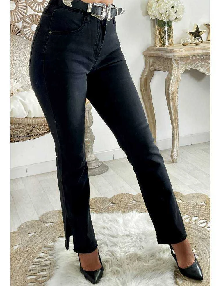 Mon Jeans Flare Taille Haute Noir "fendu" 3 Mon Jeans Flare Taille Haute Noir "fendu"