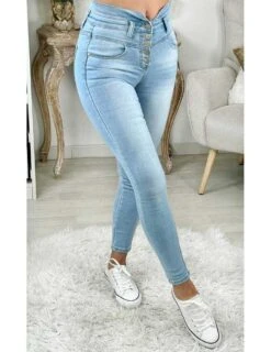 Mon Jeans Light Blue Taille Haute "five Buttons"