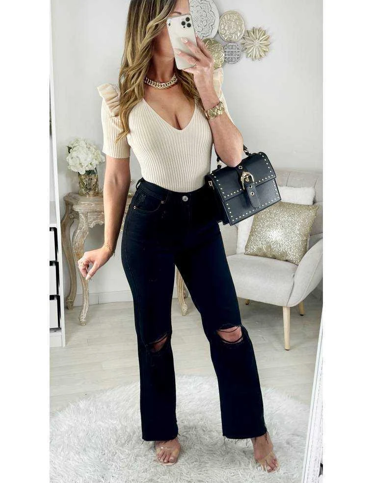 Mon Joli Body Beige Côtelé Col V Et Jolis Volants 4 Mon Joli Body Beige Côtelé Col V Et Jolis Volants – Image 2