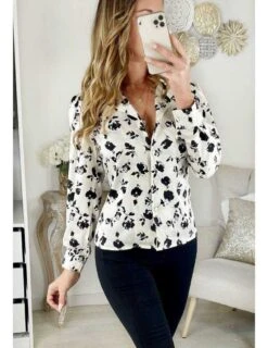 Mon Joli Chemisier Fluide "cream & Black Flowers"