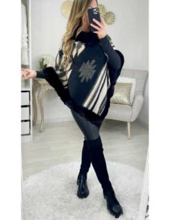 * Mon Joli Poncho Caramel & Black "style Fourrure"