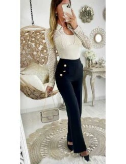 Mon Joli Top Beige Nude Effet Chemisier Et Dentelle