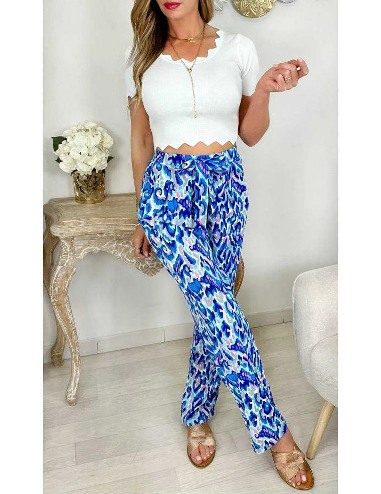 Mon Pantalon Fluide " Blue & Pink Print" 5 Mon Pantalon Fluide " Blue & Pink Print" – Image 3