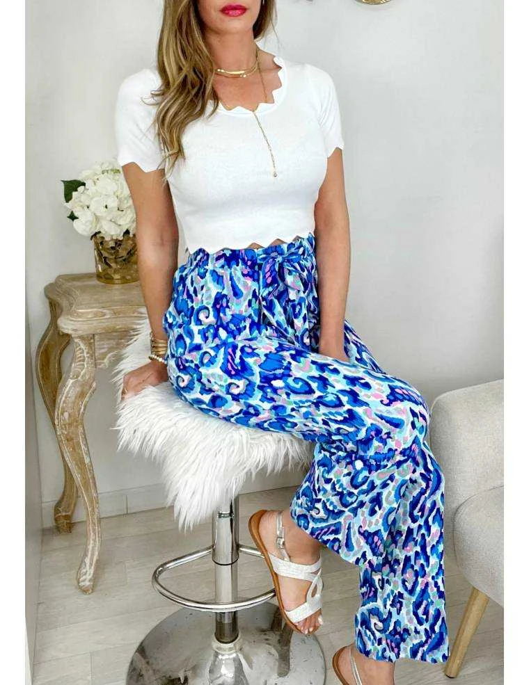Mon Pantalon Fluide " Blue & Pink Print" 3 Mon Pantalon Fluide " Blue & Pink Print"