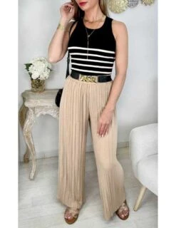 Mon Pantalon Plissé Caramel " Gold Chain"