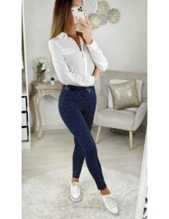 Mon Pantalon Style Legging Bleu Marine à Pois Blancs -Vive Le Style Boutique mon pantalon style legging bleu marine a pois blancs 2