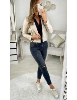 Mon Perfecto Beige Style Cuir " Hood"