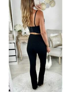 Mon Petit Bustier Push Up Noir" Buste Sequins & Fleurs Argentées"